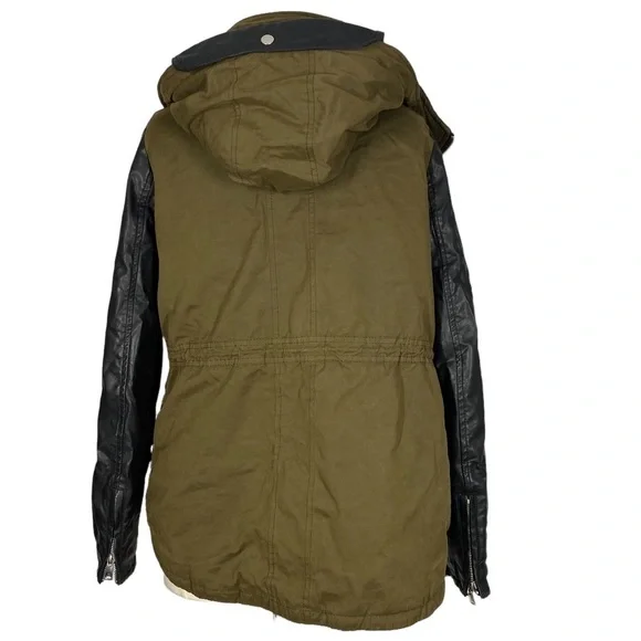 ZARA Olive/Black Utility Parka Jacket Small Vegan Leather